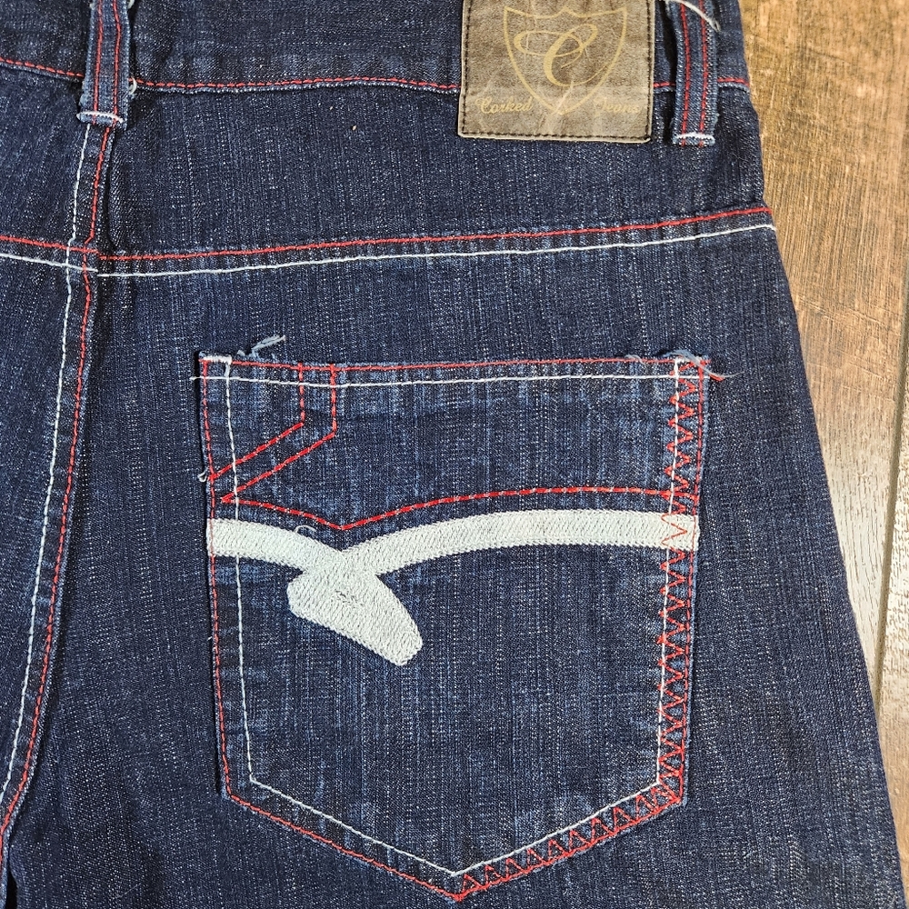 Corked Baggy Loose Jean Shorts Mens 38 Y2K Skater Denim Red Stitch Streetwear - Picture 2 of 11